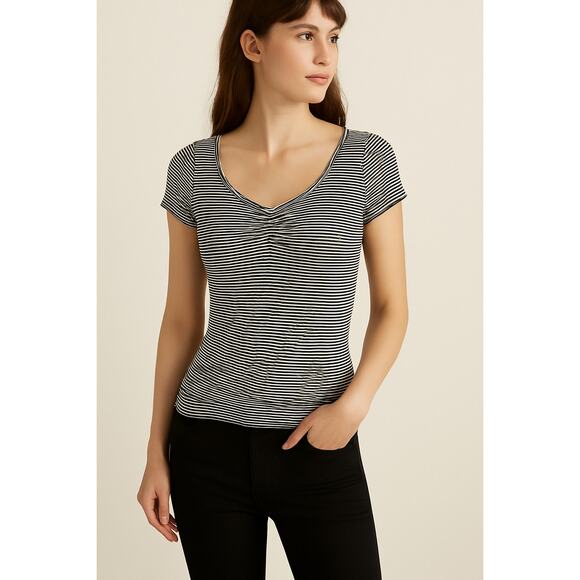 🖤 Express One Eleven Black & White Striped Ruched Tee – XS 🖤 - Picture 1 of 6